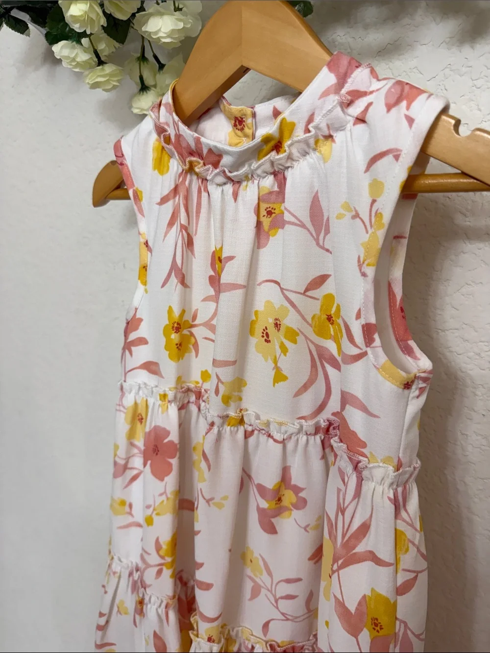 Gianni Bini • Girls' White Floral Tiered Dress with Pink and Yellow Blooms